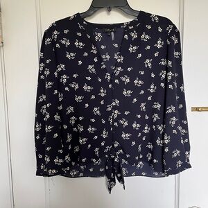 Navy with floral print sheer blouse, L, by 1 State